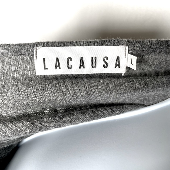 Anthropology Lacausa Cotton Grey Deep V Neck T-Shirt Size Large - Picture 4 of 4